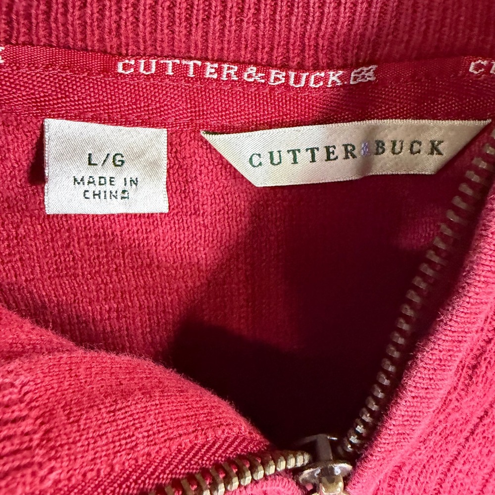 Cutter & Buck Men Red Ribbed Quarter Zip Long Sleeve Sweater Large Cotton - Picture 2 of 7